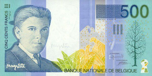 Старая банкнота 500 бельгийских франков с изображением художника